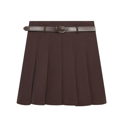 Style Solid Color Belted A-line Skirt for Women eprolo
