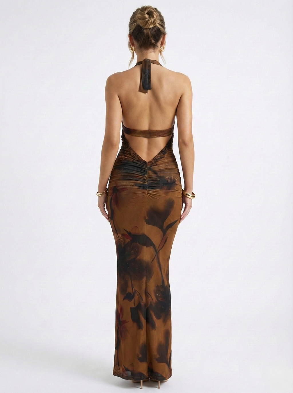 Cutout Printed Halter Neck Maxi Dress