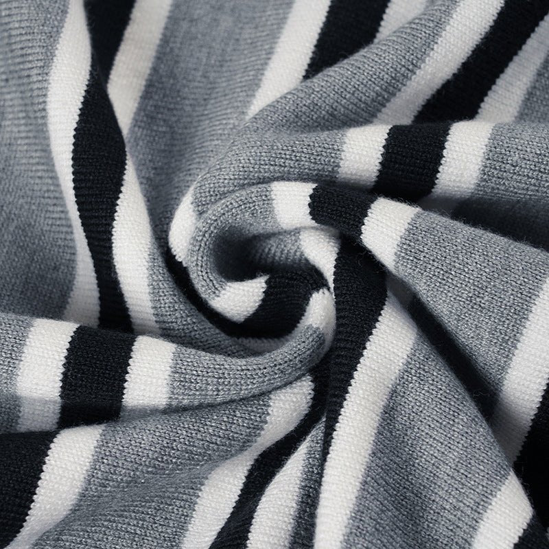 American Retro Color-Block Striped Long-Sleeve Sweater Cross-Border New Casual Comfortable Lazy Style Warm Off-Shoulder Top eprolo