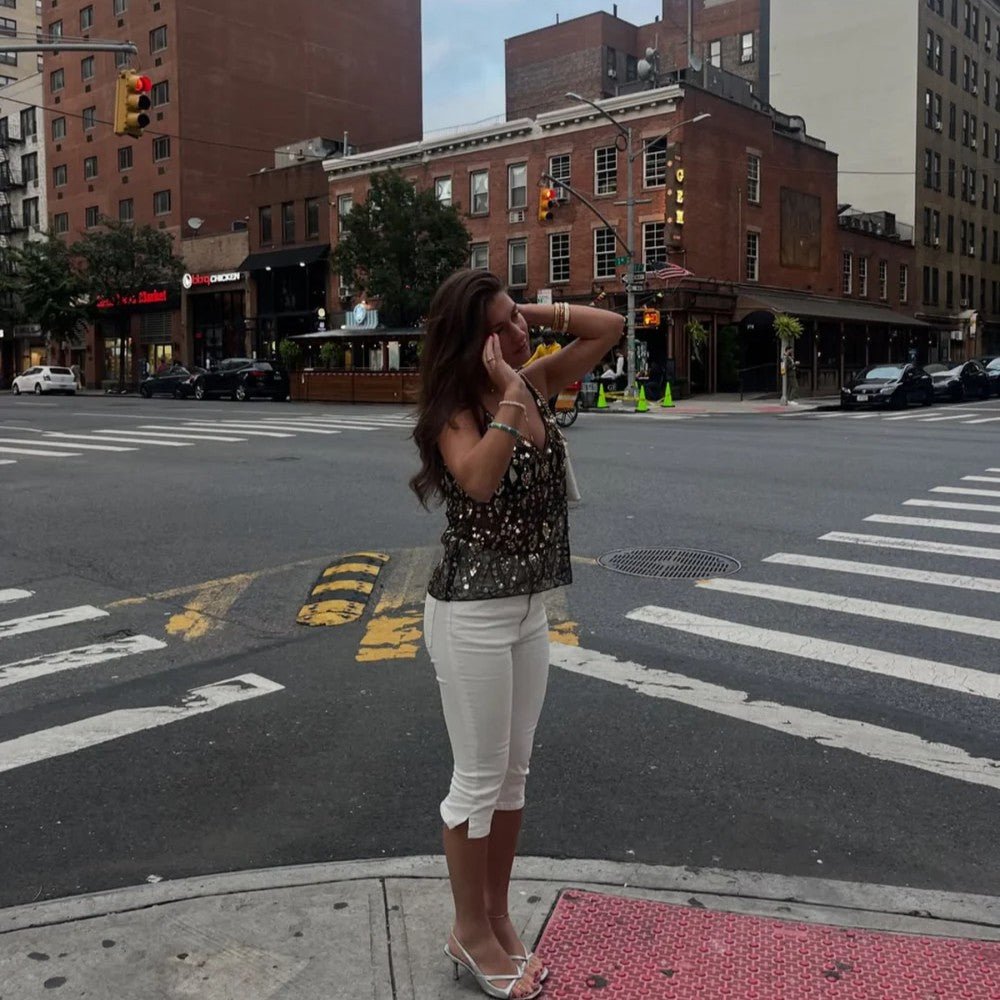 Summer Sequin Beaded Sexy Slim Short V-neck Vest Women's Elegant Cross-border Amazon eprolo