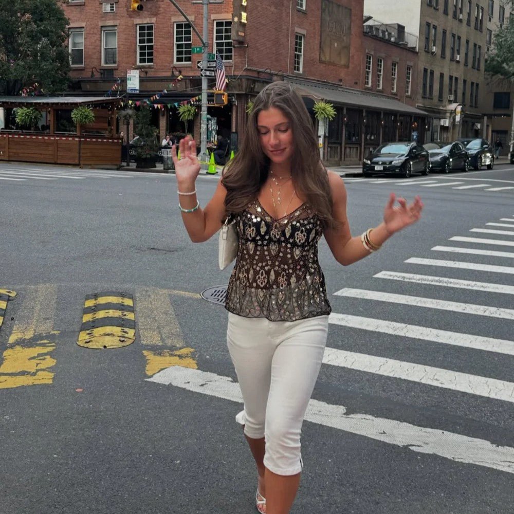 Summer Sequin Beaded Sexy Slim Short V-neck Vest Women's Elegant Cross-border Amazon eprolo