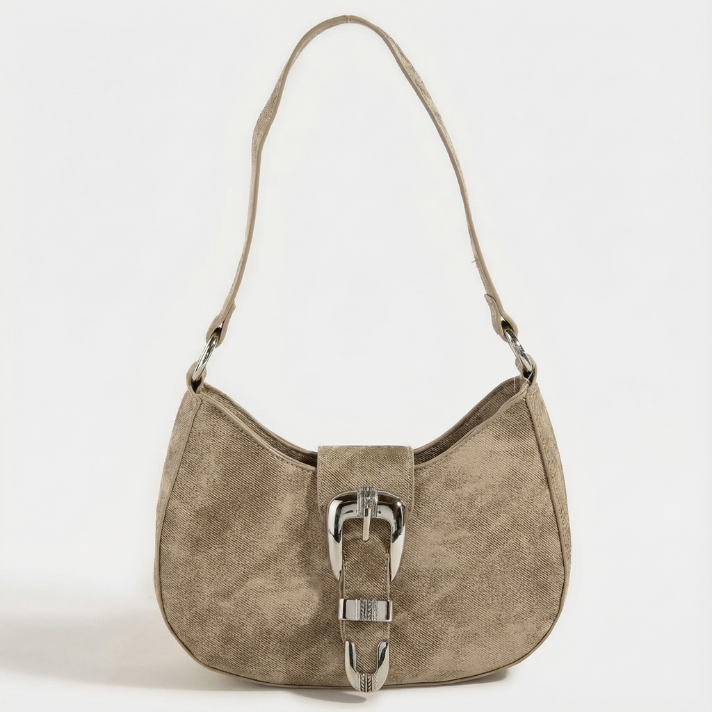 Fame Buckle Detail Hobo Shoulder Bag