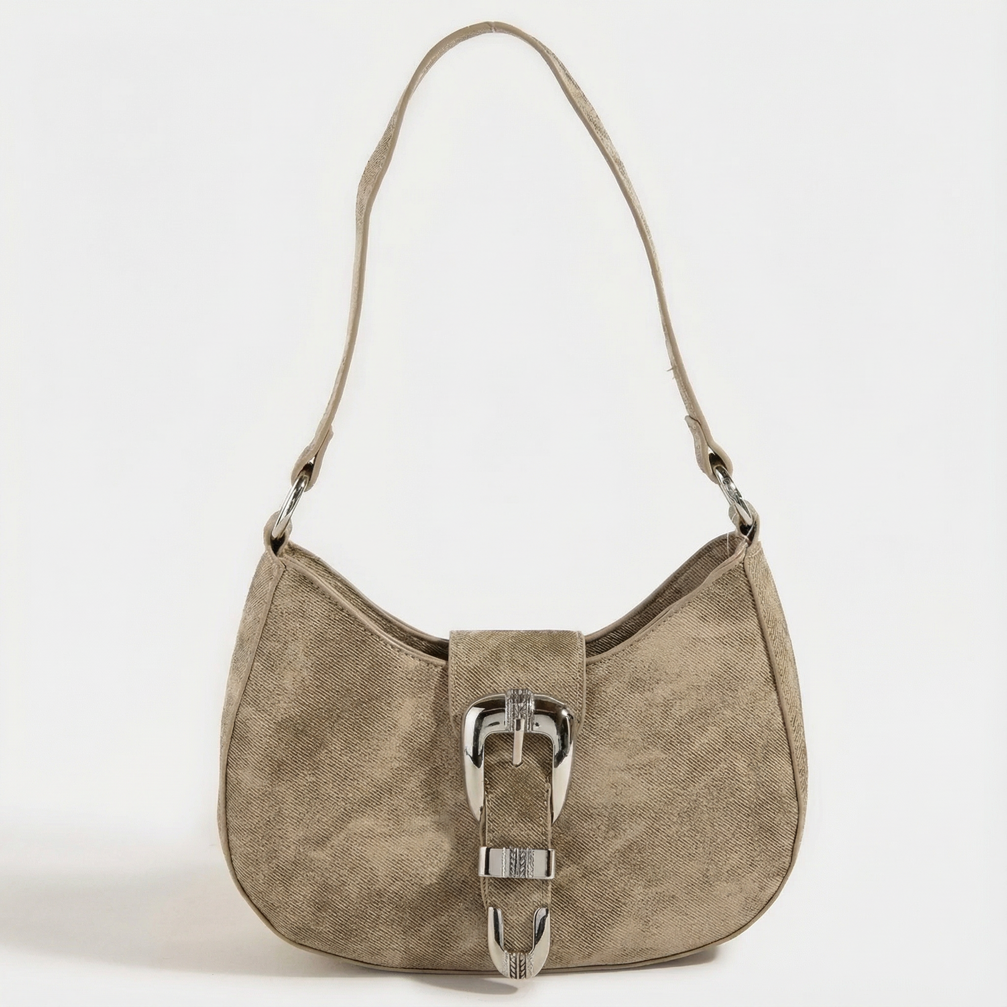 Fame Buckle Detail Hobo Shoulder Bag