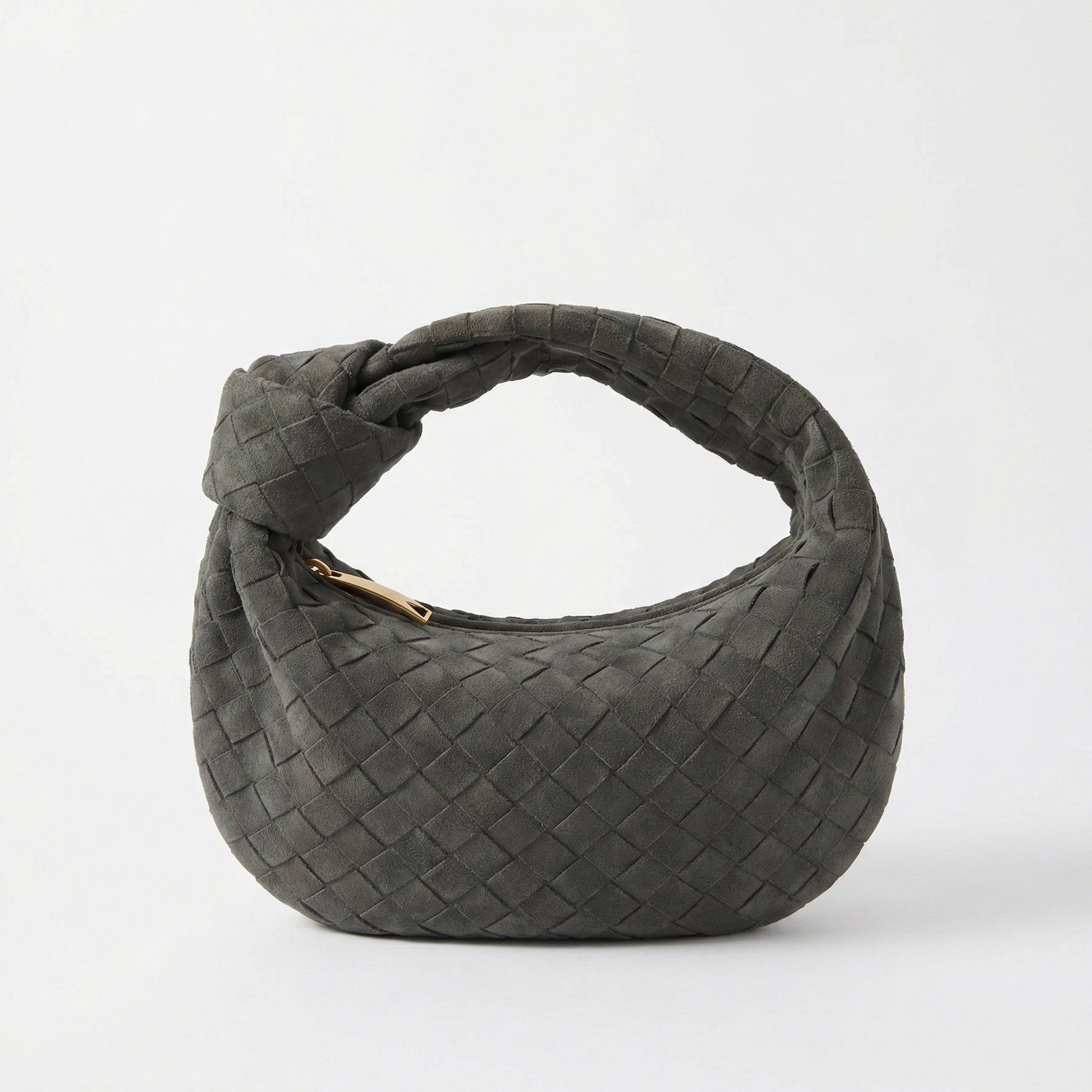 Gray Suede Bag braided suede knot eprolo