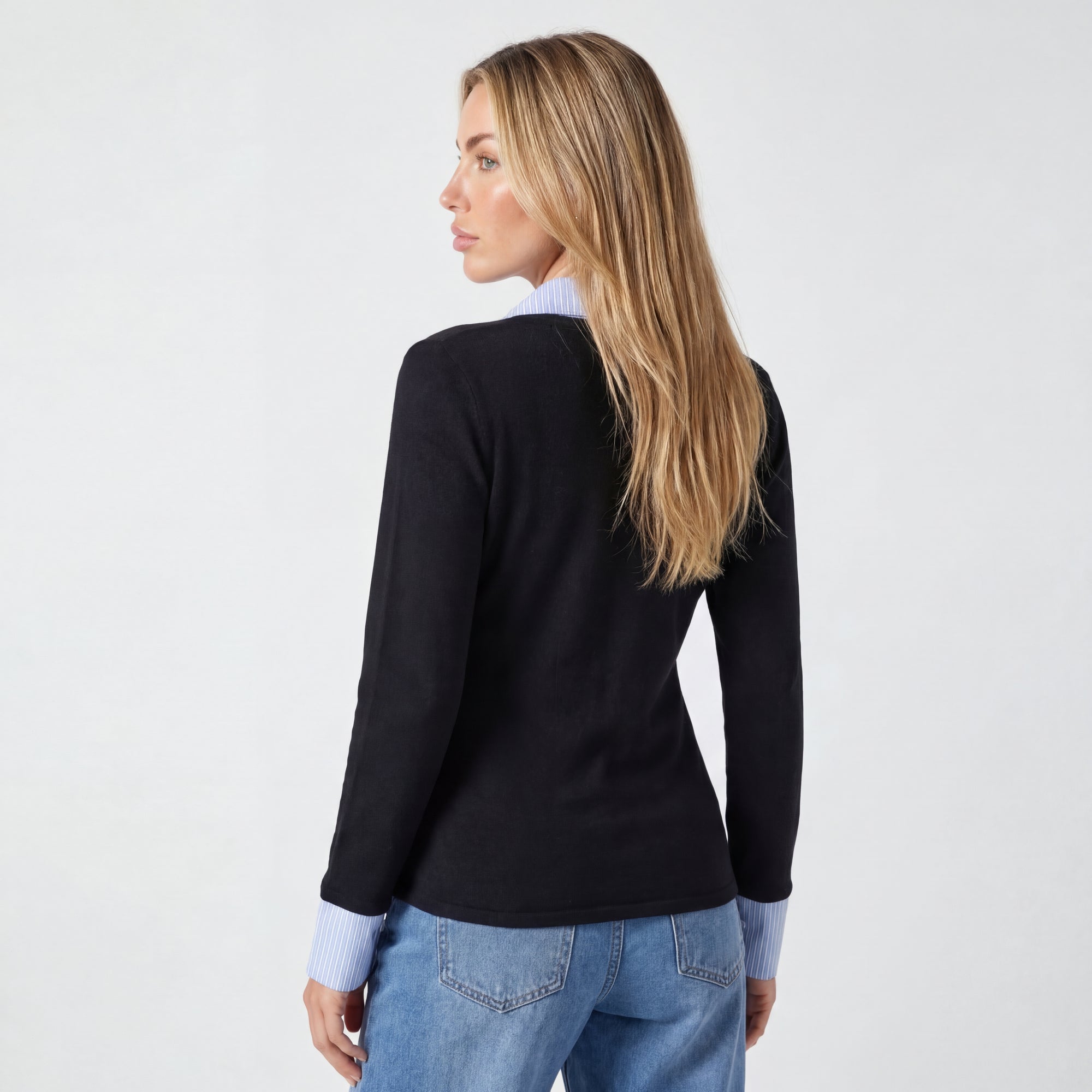 New Autumn Stitching Top V-Neck Long-Sleeved Knitted Shirt All-Match eprolo