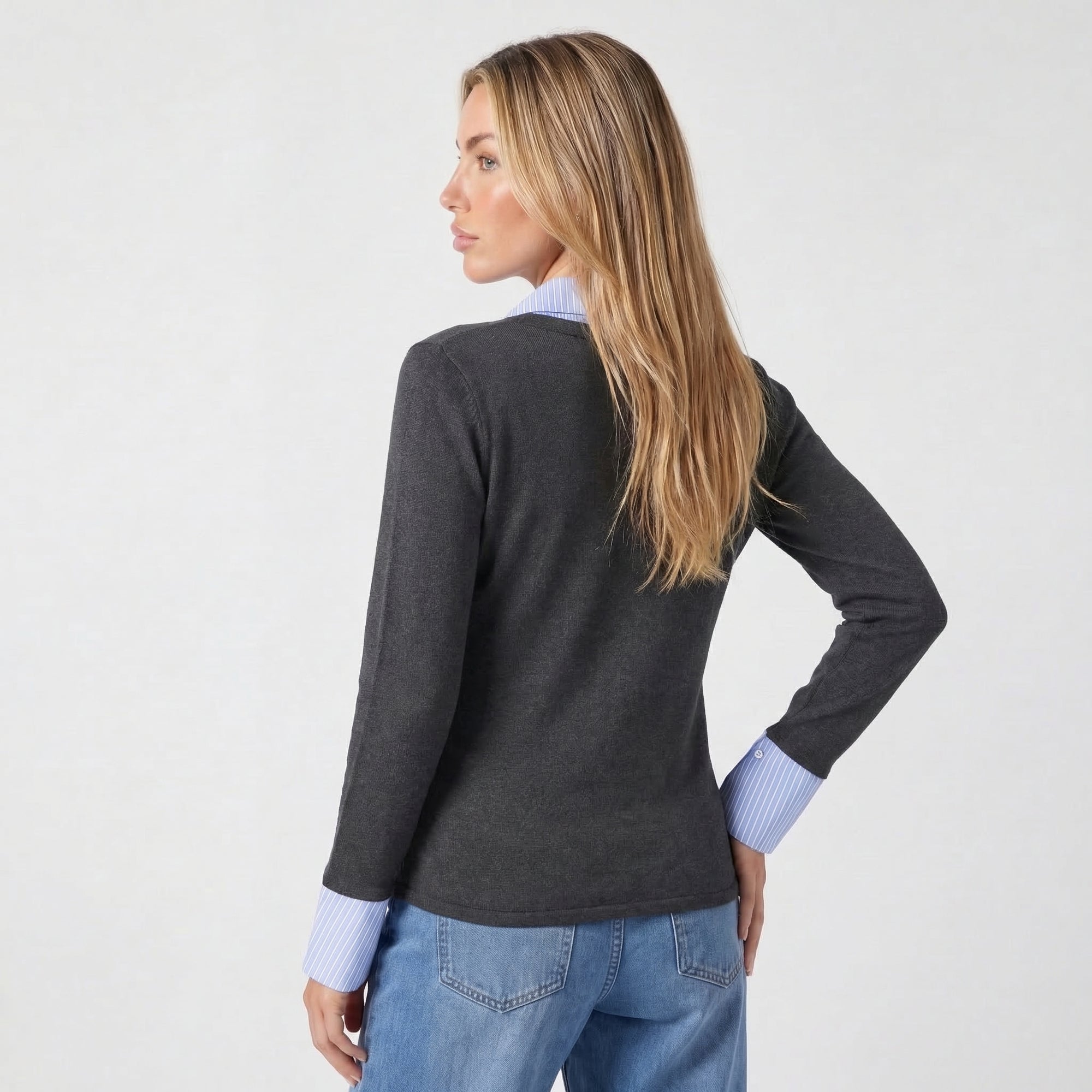 New Autumn Stitching Top V-Neck Long-Sleeved Knitted Shirt All-Match eprolo