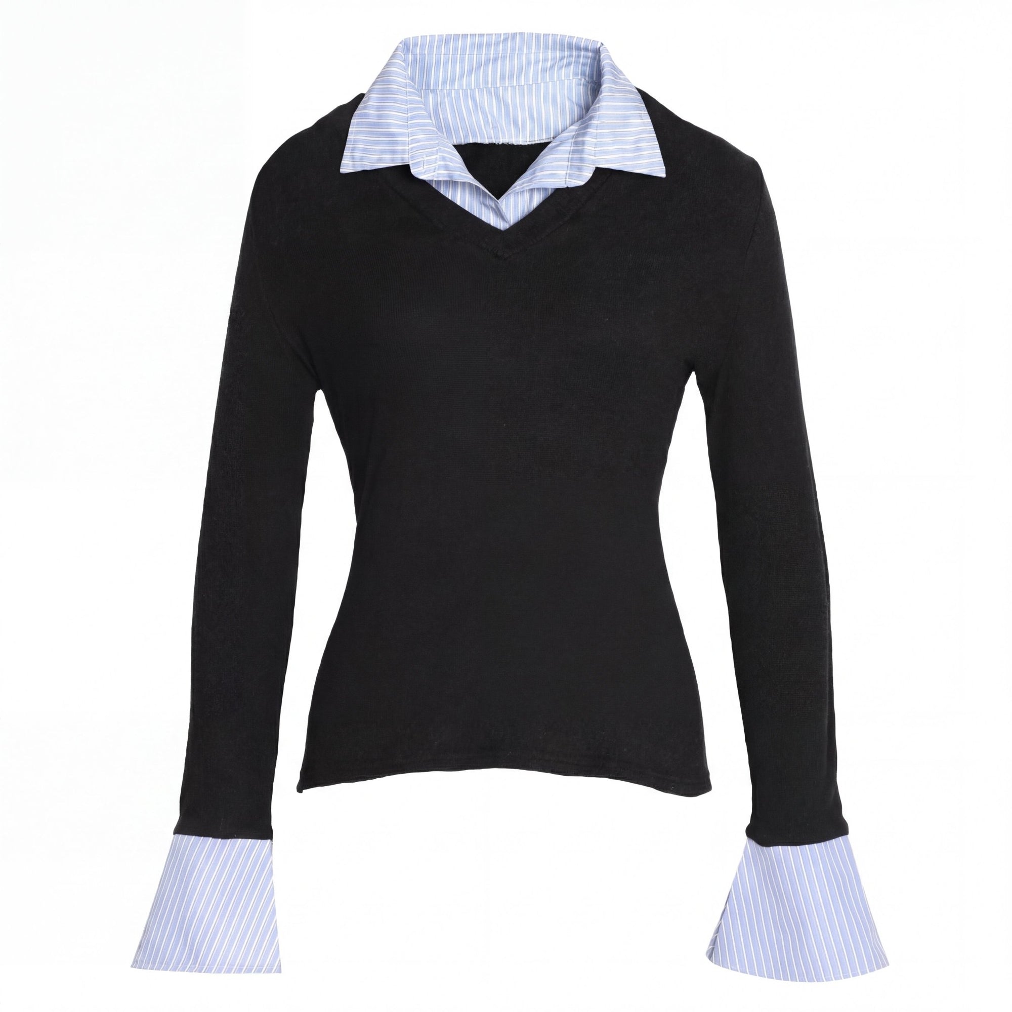 New Autumn Stitching Top V-Neck Long-Sleeved Knitted Shirt All-Match eprolo