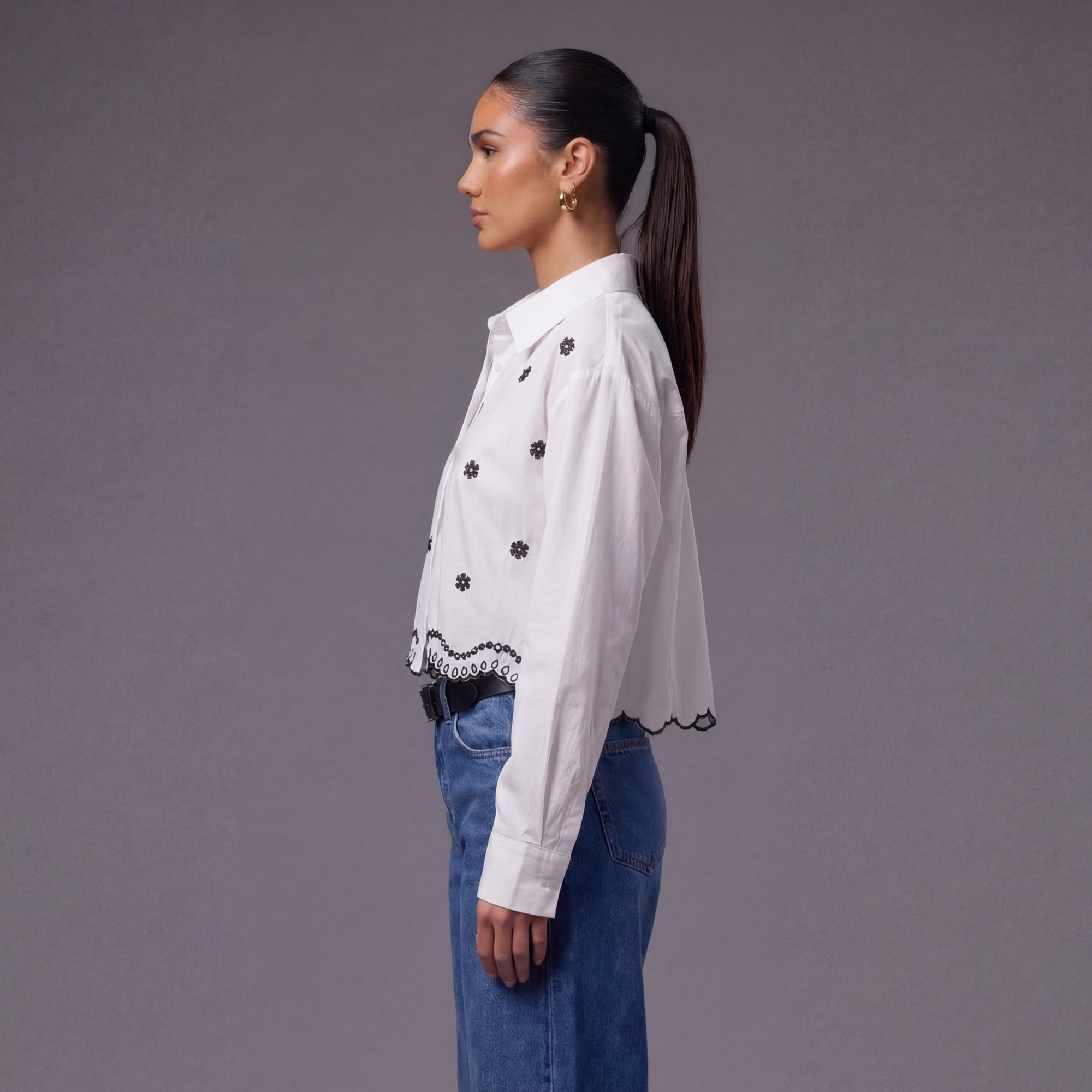 Embroidered collar long sleeved shirt top for women eprolo